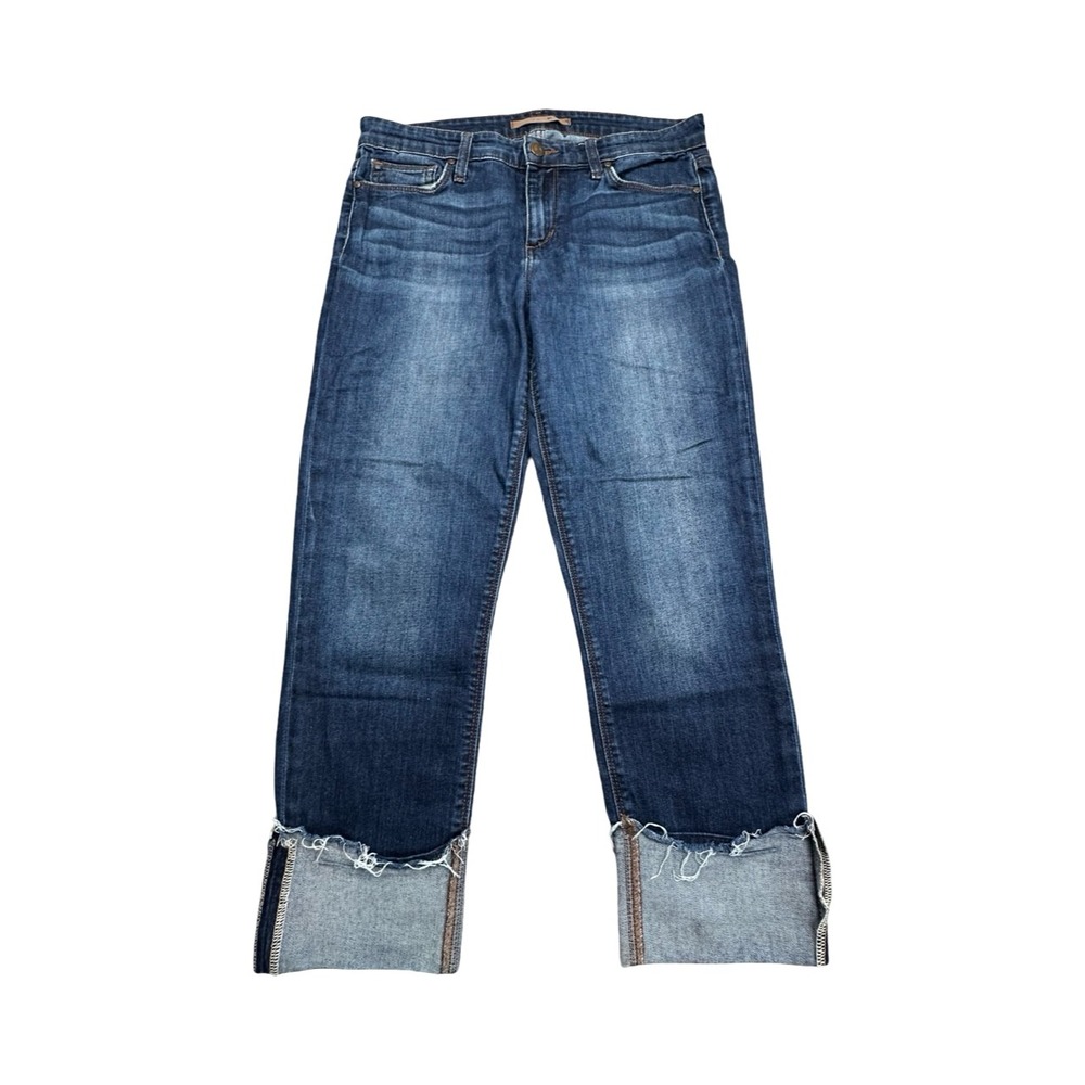 Joe's Jeans Straight Leg Womens 29 Blue Dark Wash Raw Hem Wide Cuff Frayed Denim